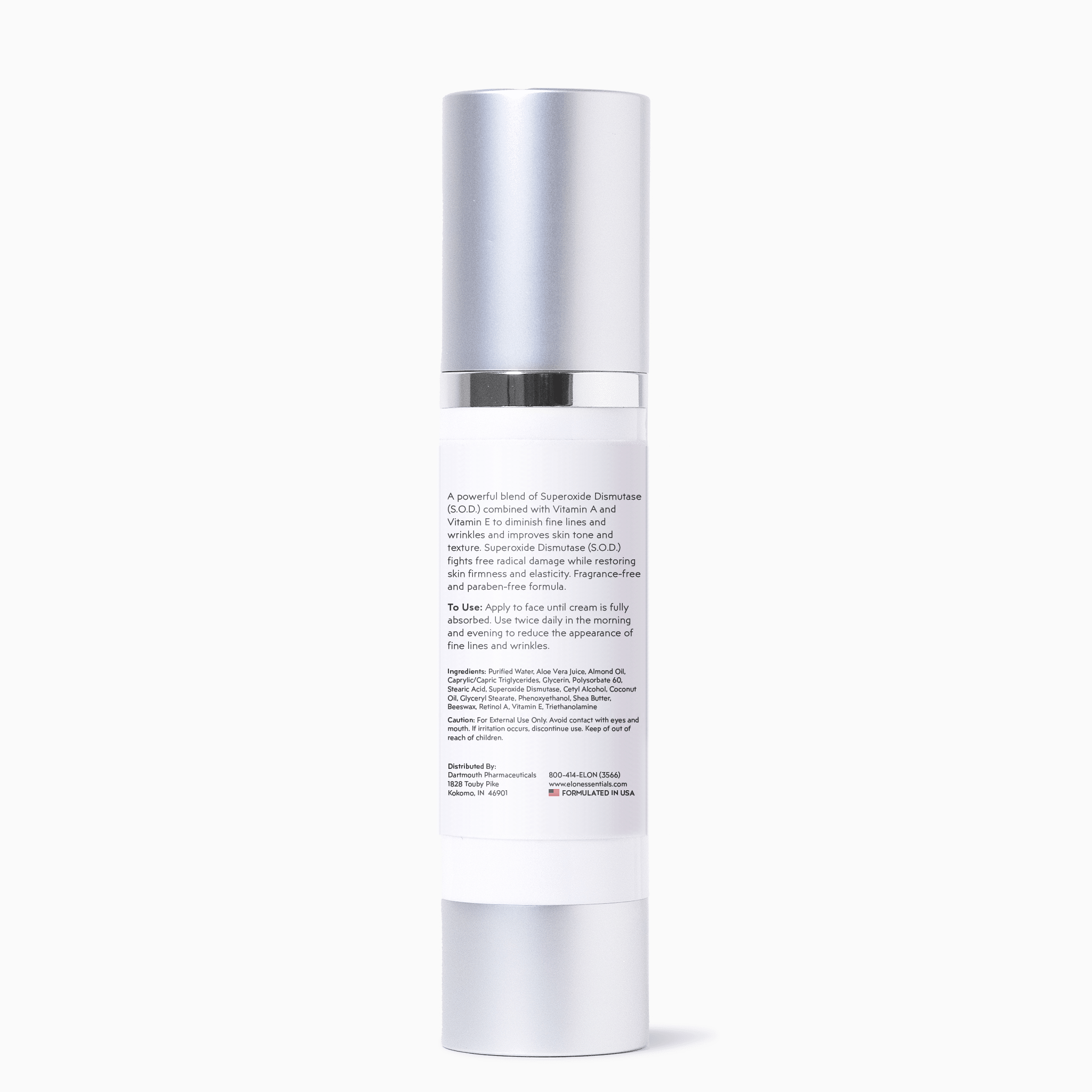 Elon SOD Cream - back image of pump