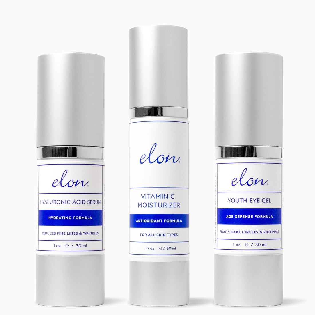 Elon Hydration Package (Hyaluronic Acid Serum, Vitamin C Moisturizer, Youth Eye Gel) - elonessentials.com