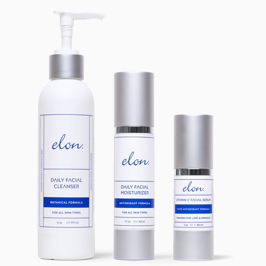 Elon Facial Care Package (Facial Cleanser, Vitamin C Facial Serum, Daily Facial Moisturizer)