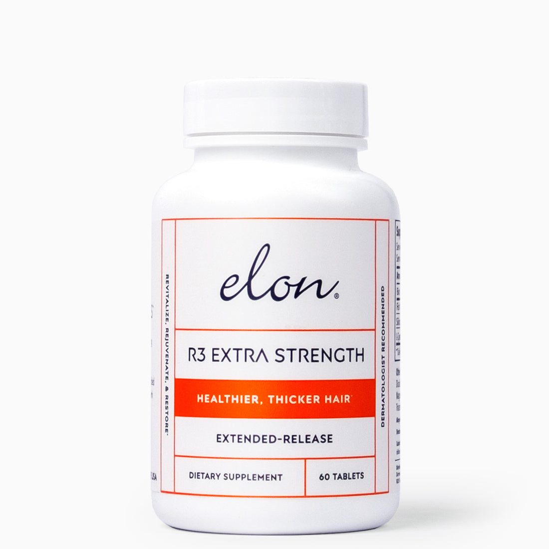 Elon R3 Extra Strength - Healthy Hair Vitamins - Front Image of Bottle