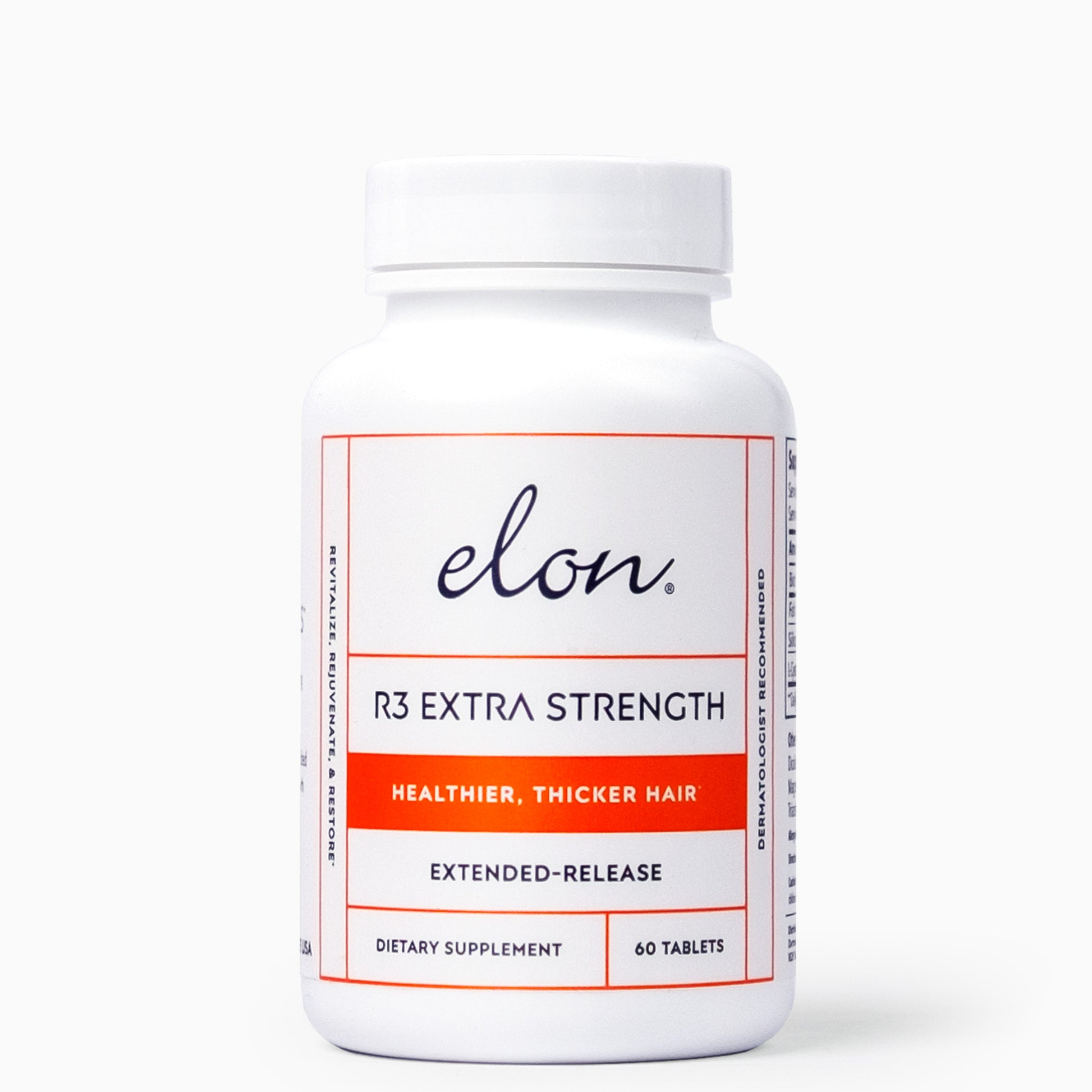 Elon R3 Extra Strength - Healthy Hair Vitamins - Front Image of Bottle
